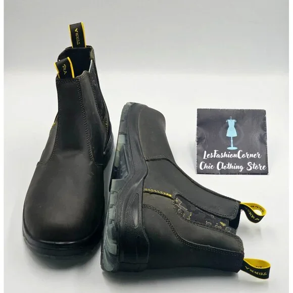 Terra Men's Black Leather Chelsea Soft Toe Pull-On Work Boots Size 10 2844 - Picture 11 of 16